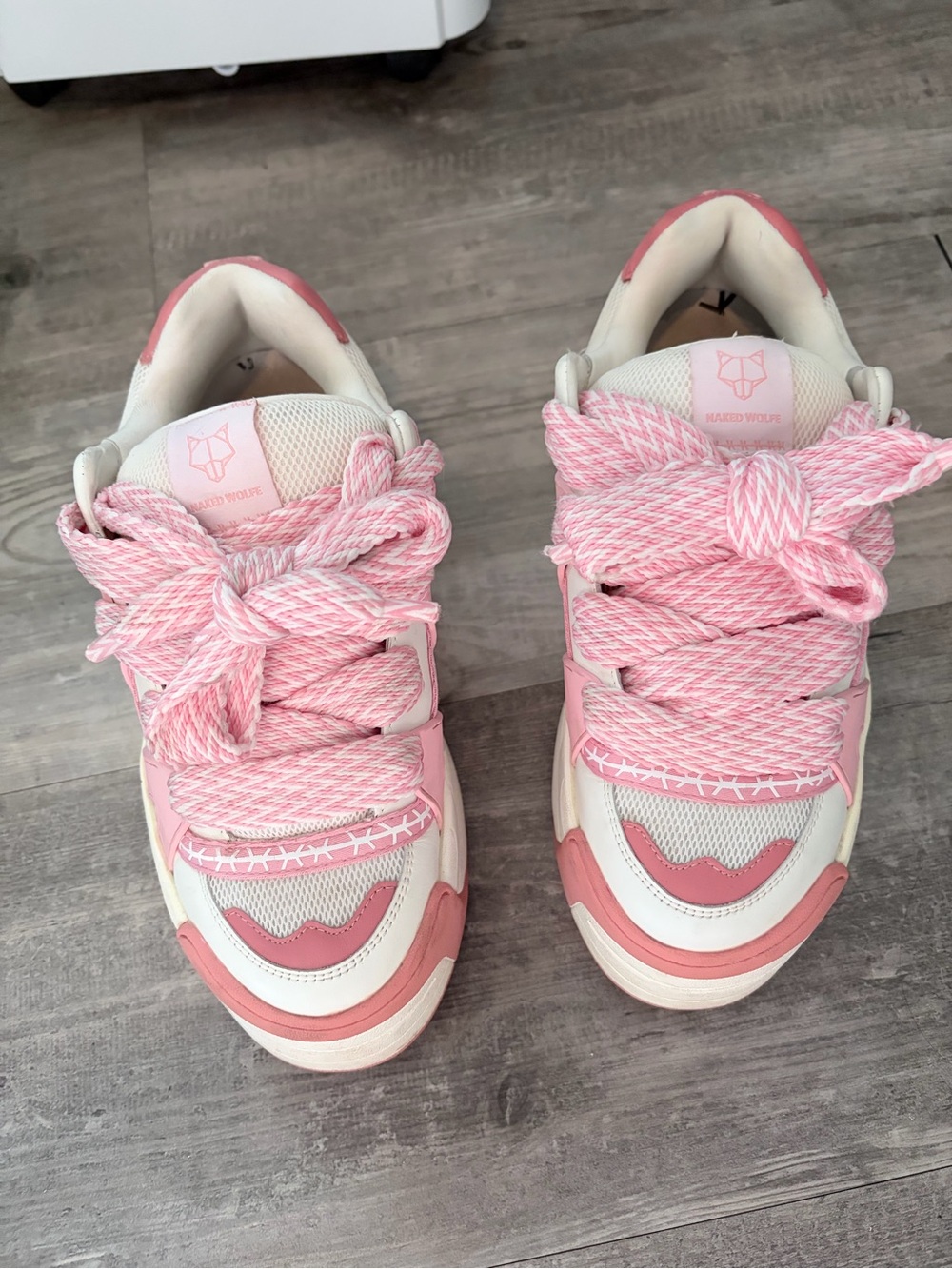 Naked Wolfe Slide platform sneaker pink + white